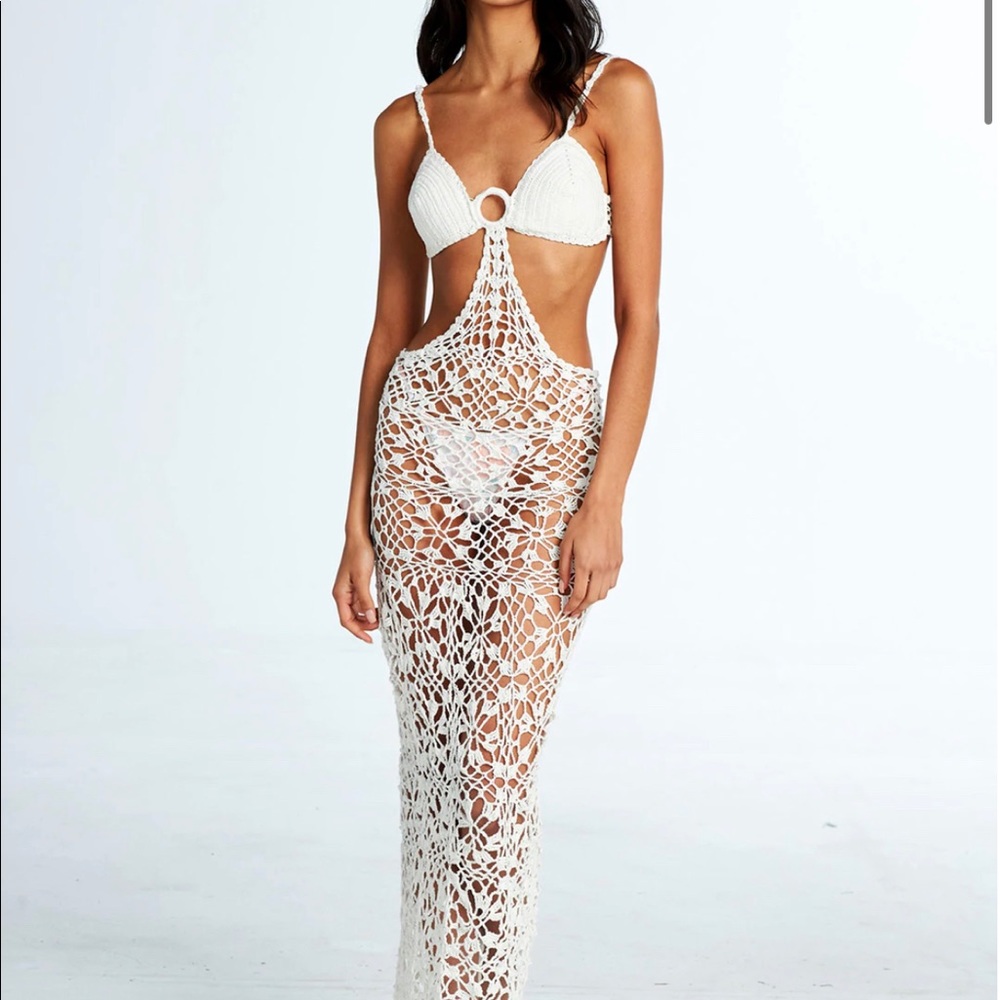 Capitanna Martina Maxi White Crochet Beach/Bikini Cover Up Dress